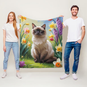 Malen der Siamesen Katzenfrühlingsblumen Fleecedecke