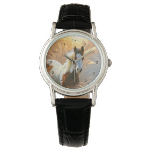 Malen Sie die Uhr der Pferdefrauen