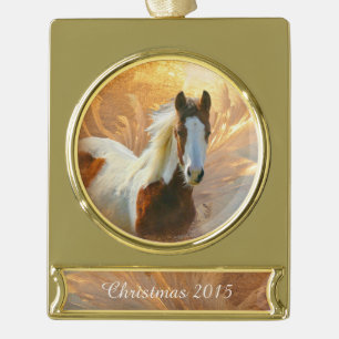 Malen Sie Pferdeweihnachtsgold überzogene Banner-Ornament Gold