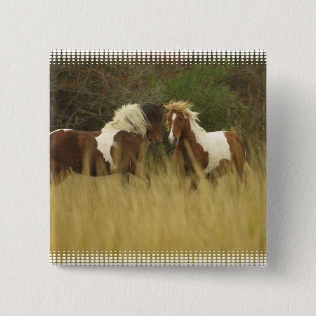Malen Sie Ponys im Feld-Quadrat-Knopf Button (Vorderseite)