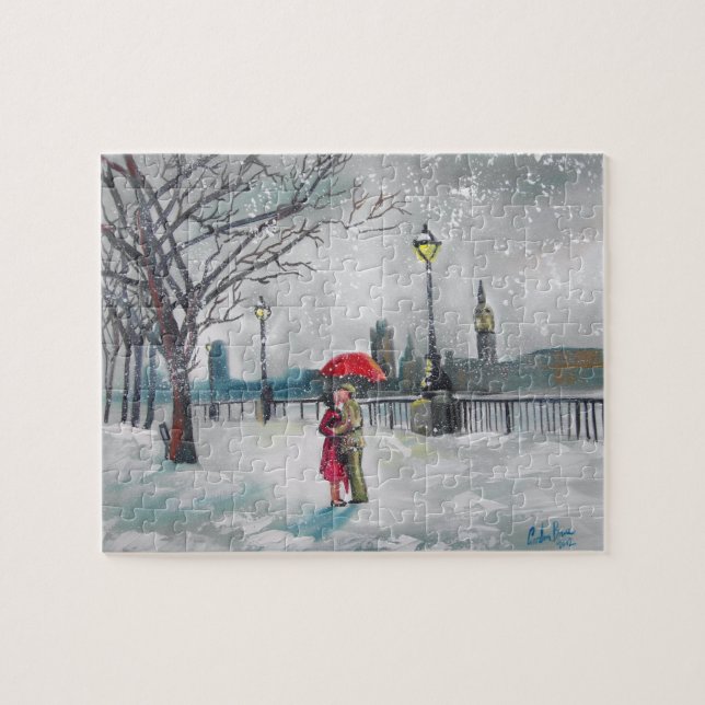 Malen Winterliebhaberschnee Londons Themse Big Ben (Horizontal)