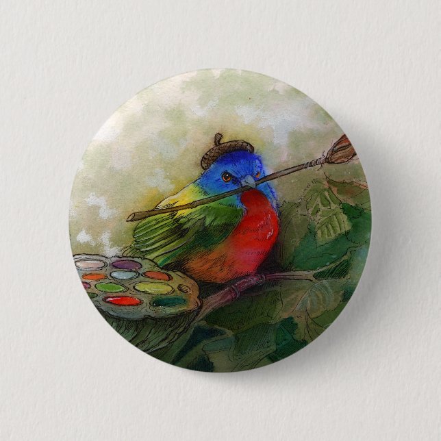 Maler gemalter mit dem Kopfe stoßender Vogel Button (Vorderseite)