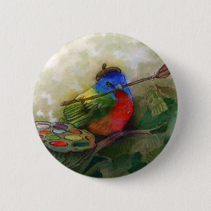 Maler gemalter mit dem Kopfe stoßender Vogel Button