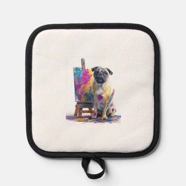 Maler Pug � abstrakter Kunsthund Topflappen (Vorderseite)