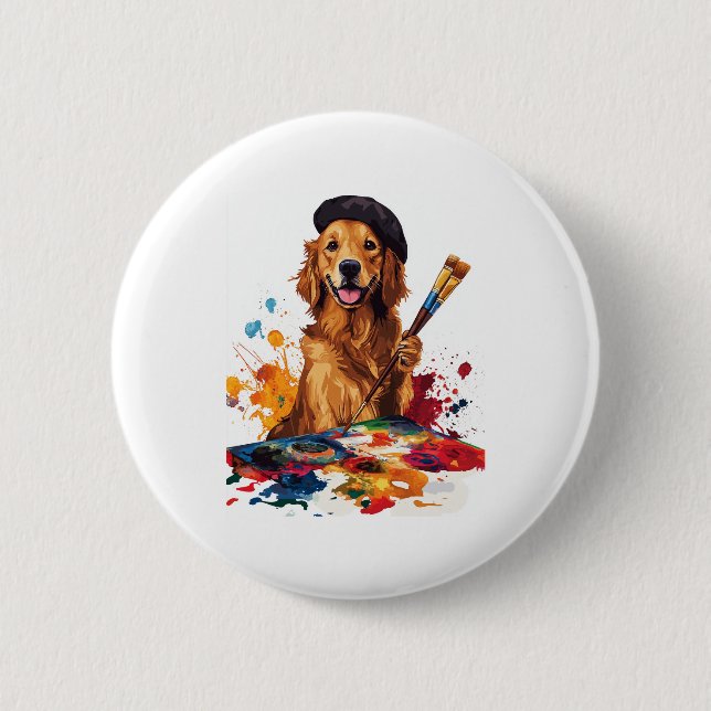Maler Pup - Künstlerischer Hund mit Easel Button (Vorderseite)