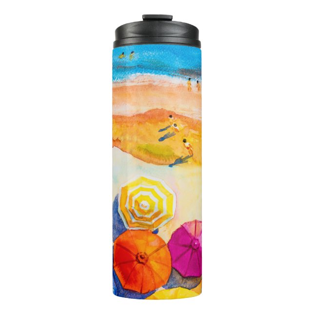 Malerei Aquarell Seacape Top Ansicht farbig von  Thermosbecher (Vorderseite)