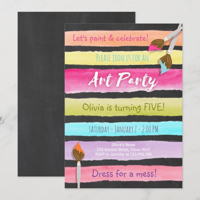 Malerei Art Party Geburtstagseinladung Chalkboard Einladung (Vorne/Hinten)