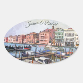 Malerei auf dem Canale Grande, Venedig, Italien Ovaler Aufkleber