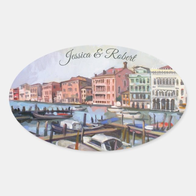 Malerei auf dem Canale Grande, Venedig, Italien Ovaler Aufkleber (Vorderseite)