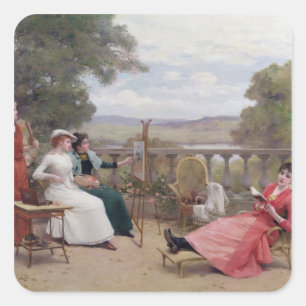 Malerei auf der Terrasse Quadratischer Aufkleber