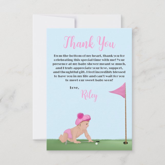 Malerei auf Golf Baby Girl Sweet Caddy Baby Dusche Dankeskarte (Vorderseite)