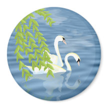 Malerei Blau und Grün Paar Schwäne auf dem See