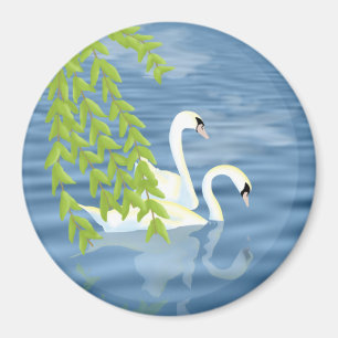 Malerei Blau und Grün Paar Schwäne auf dem See Magnet