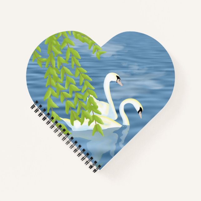 Malerei Blau und Grün Paar Schwäne auf dem See Notizbuch (Vorderseite)