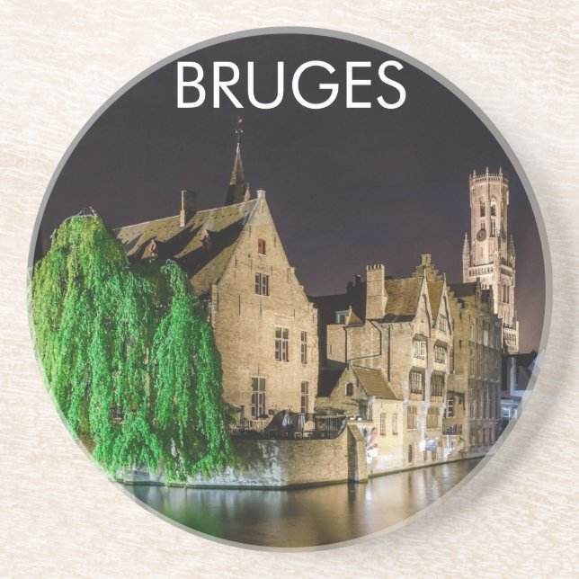 Malerei der Brügger Altstadt und des Belfry-Turms Getränkeuntersetzer (Vorne)