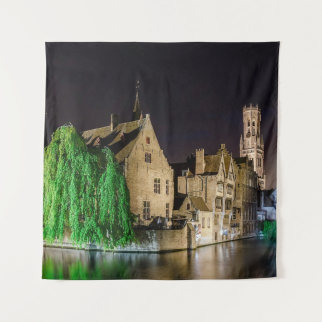Malerei der Brügger Altstadt und des Belfry-Turms Wandteppich (Vorderseite)