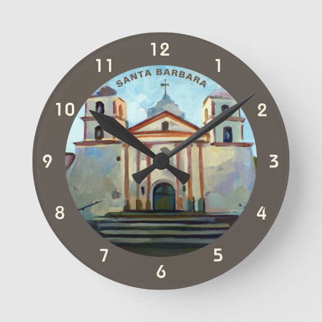 Malerei der Mission Santa Barbara, CA Runde Wanduhr (Vorderseite)