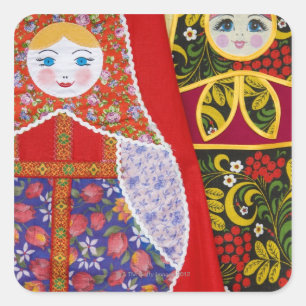 Malerei der russischen Matryoshka-Puppe Quadratischer Aufkleber
