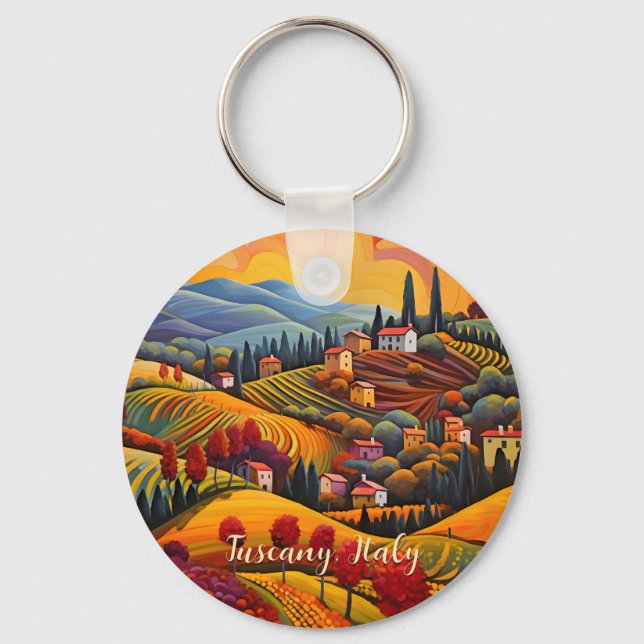Malerei der Toskana im Herbst | Italien | Art der  Schlüsselanhänger (Vorderseite)