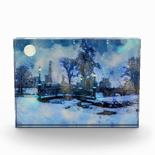 Malerei der Winternacht im Stadtpark Fotoblock