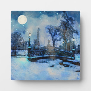 Malerei der Winternacht im Stadtpark Fotoplatte