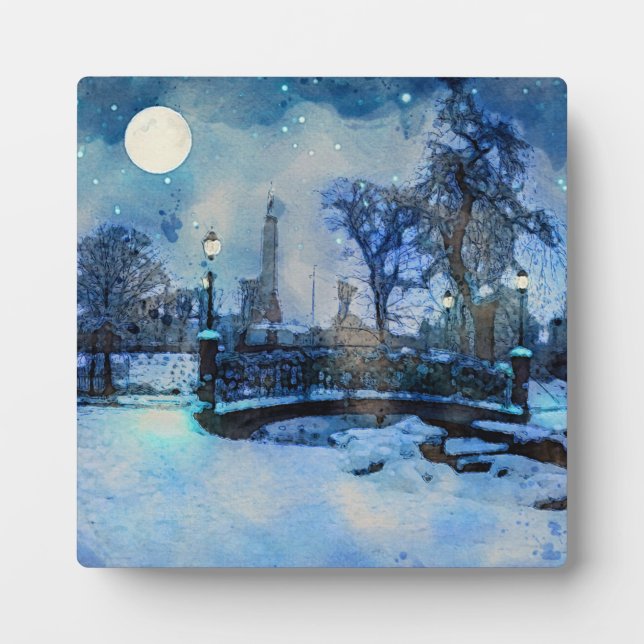 Malerei der Winternacht im Stadtpark Fotoplatte (Vorderseite)