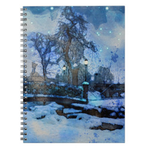 Malerei der Winternacht im Stadtpark Notizblock