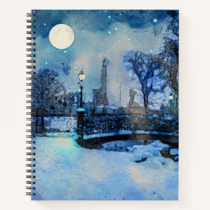 Malerei der Winternacht im Stadtpark Notizbuch