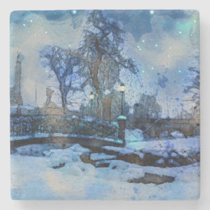 Malerei der Winternacht im Stadtpark Steinuntersetzer