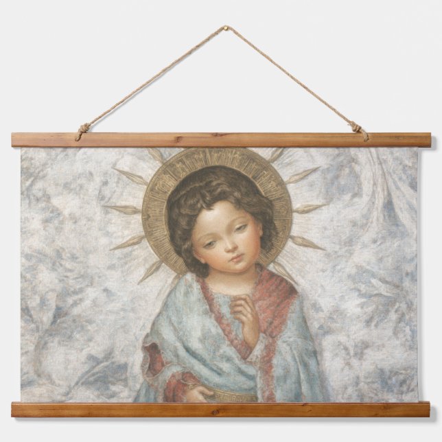 Malerei des jungen Erretters Jesus Wandteppich Mit Holzrahmen (Vorne)