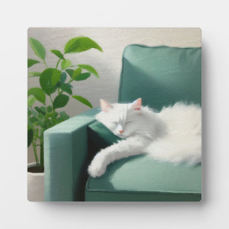 Malerei des Katzenschläfens auf einem grünen Sofa Fotoplatte
