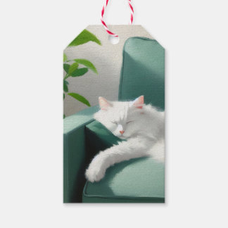Malerei des Katzenschläfens auf einem grünen Sofa Geschenkanhänger