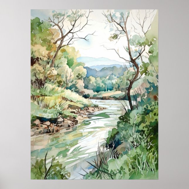 Malerei des Waldes River Watercolor Poster (Vorne)