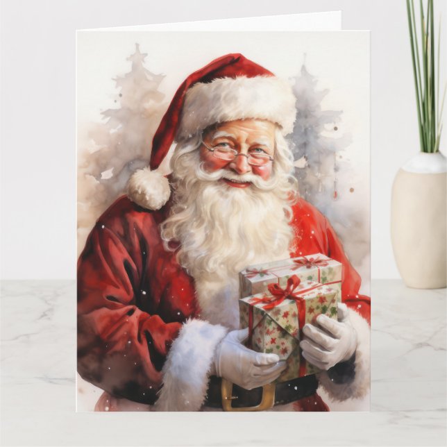 Malerei des Weihnachtsmannes mit Geschenken Karte (Vorderseite)