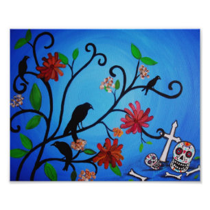 Malerei Dia de Los Muertos Crows Fotodruck