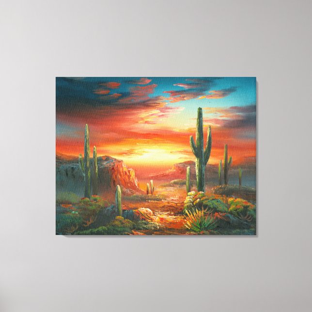 Malerei einer farbenfrohen Wüste Sonnenuntergangsm Leinwanddruck (Vorderseite)