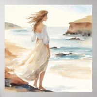 Malerei einer Frau in einem weißen Kleid Art Print