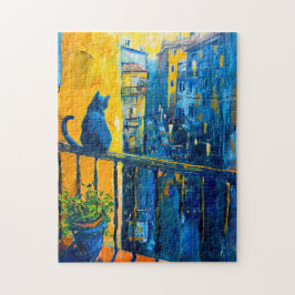 Malerei einer Katze auf dem Balkon Railing Stadt