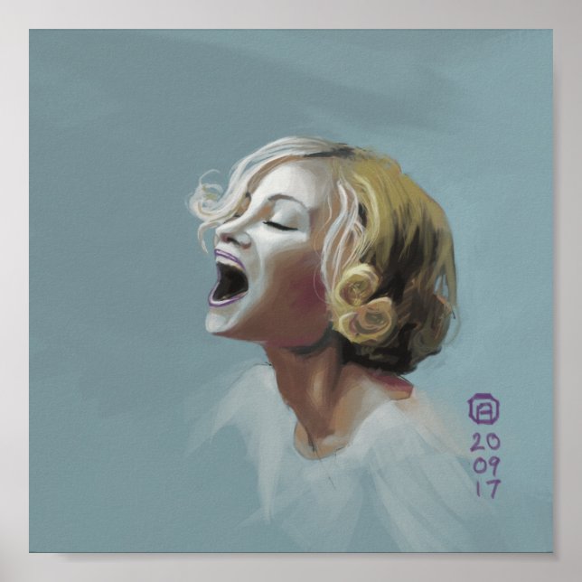 Malerei eines Blonde Girl Laughing Poster (Vorne)
