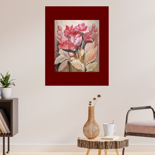 Malerei eines Blumenposters in dunkelrosa Mohnplak Poster (Wohnzimmer 3)