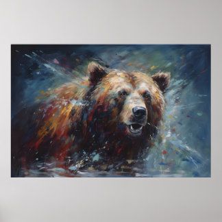 Malerei eines Braunbären im Wilden Portrait Poster