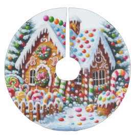 Malerei eines farbenfrohen Candy Gingerbread House Polyester Weihnachtsbaumdecke