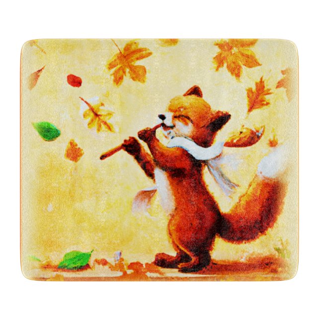 Malerei eines glücklichen singenden Rotfuchs. Jetz Schneidebrett (Vorderseite)