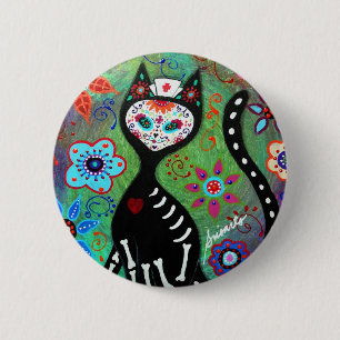 MALEREI EL GATO CAT DIA DE LOS MUERTOS NURSE BUTTON