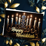 Malerei Elegant Menorah Goldenes Meer Folien Feiertagskarte<br><div class="desc">Malerei des eleganten Menorah Gold Blue</div>