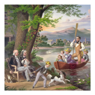 Malerei Familie Landschaft See Menschen Natur Hund Fotodruck
