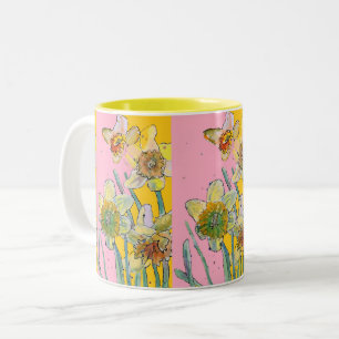 Malerei Hand Painting Yellow Pink Blüte Zweifarbige Tasse