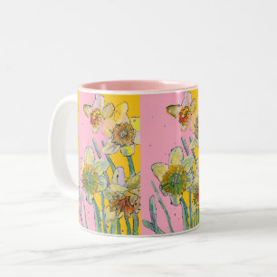 Malerei Hand Painting Yellow Pink Blüte Zweifarbige Tasse
