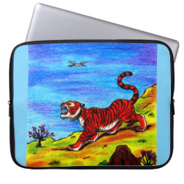 Malerei Illustration Tiger und fliegender Vogel in Laptopschutzhülle
