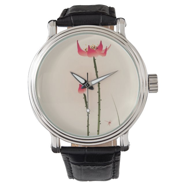 Malerei im orientalischen Stil, groß Lotus Armbanduhr (Vorderseite)